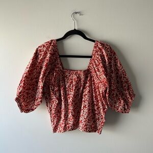 A Piece Apart red floral printed puff short sleeve top